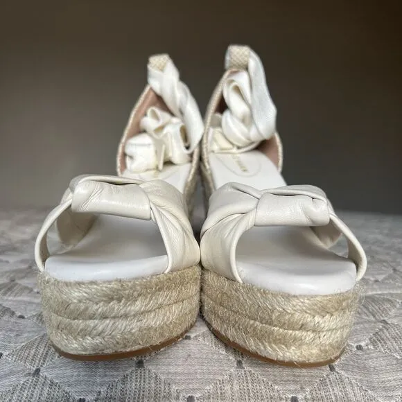 Cole Haan Cloudfeel Hampton Ivory Leather Women 8 B Ankle Tie Strap Wedge Heel
