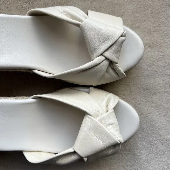 Cole Haan Cloudfeel Hampton Ivory Leather Women 8 B Ankle Tie Strap Wedge Heel