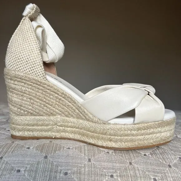 Cole Haan Cloudfeel Hampton Ivory Leather Women 8 B Ankle Tie Strap Wedge Heel