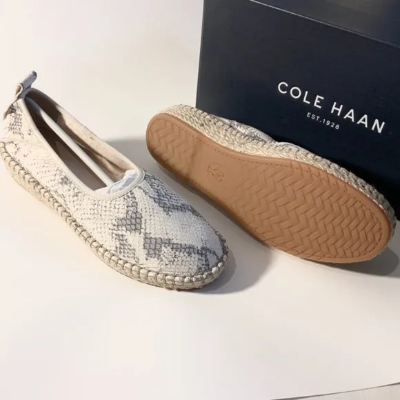 Cole Haan Cloudfeel Roccia Snake Leather Ivory Gray Espadrille Sneakers Loafers