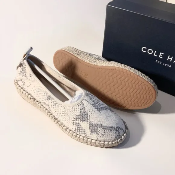 Cole Haan Cloudfeel Roccia Snake Leather Ivory Gray Espadrille Sneakers Loafers