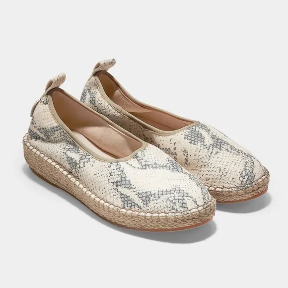 Cole Haan Cloudfeel Roccia Snake Leather Ivory Gray Espadrille Sneakers Loafers