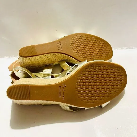 Cole Haan espadrilles wedges gold strapped W25774 women’s 8 B