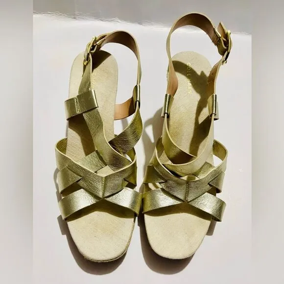 Cole Haan espadrilles wedges gold strapped W25774 women’s 8 B