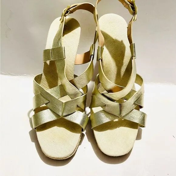 Cole Haan espadrilles wedges gold strapped W25774 women’s 8 B