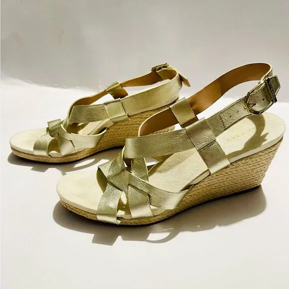 Cole Haan espadrilles wedges gold strapped W25774 women’s 8 B