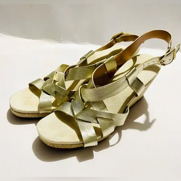Cole Haan espadrilles wedges gold strapped W25774 women’s 8 B