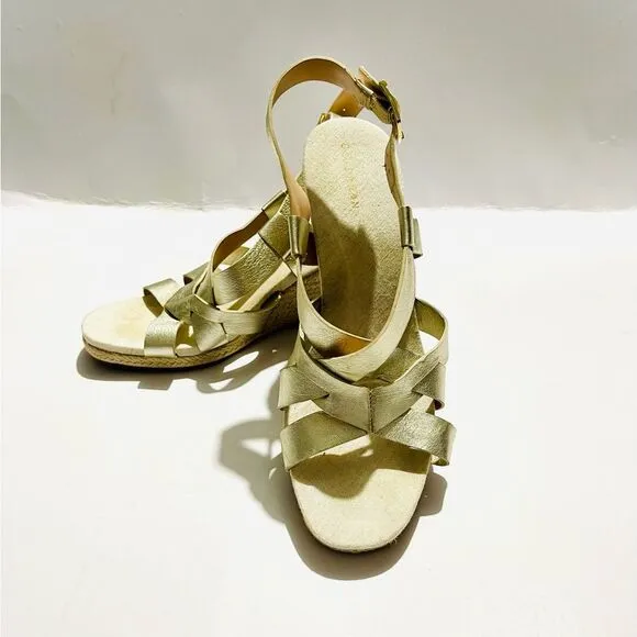 Cole Haan espadrilles wedges gold strapped W25774 women’s 8 B