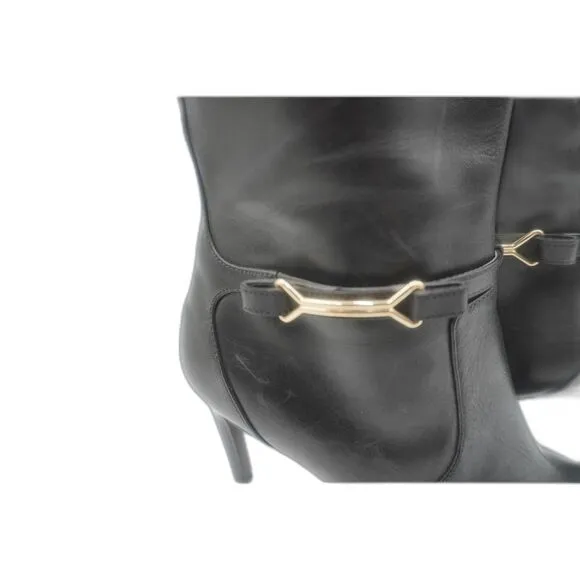 Cole Haan Loveth Tall Black Leather Boots Full Zip Heeled Knee High 9B