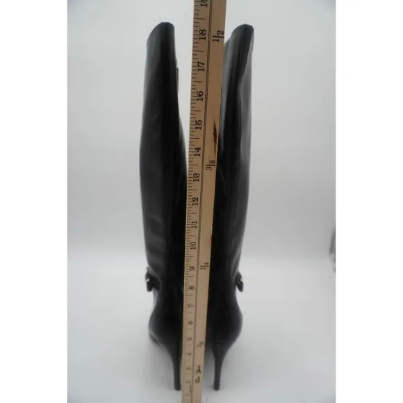 Cole Haan Loveth Tall Black Leather Boots Full Zip Heeled Knee High 9B