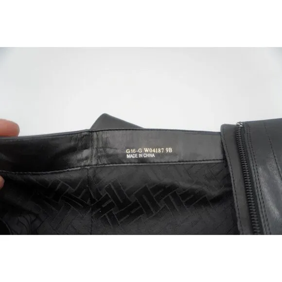 Cole Haan Loveth Tall Black Leather Boots Full Zip Heeled Knee High 9B