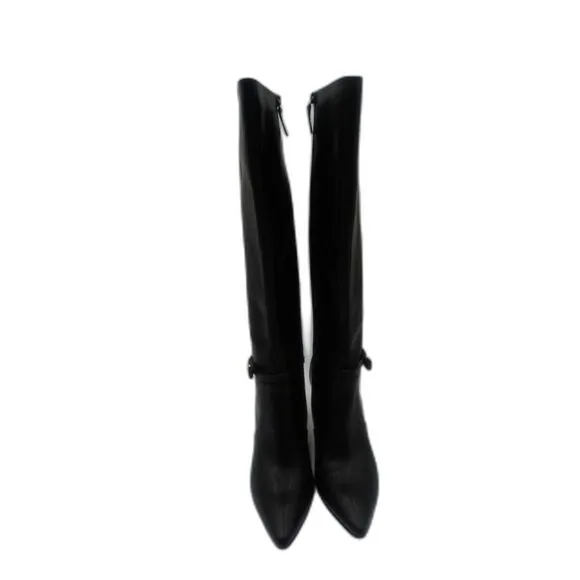 Cole Haan Loveth Tall Black Leather Boots Full Zip Heeled Knee High 9B