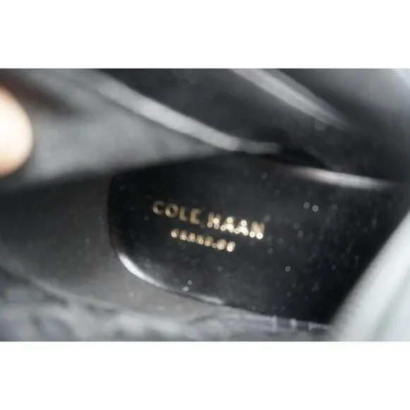 Cole Haan Loveth Tall Black Leather Boots Full Zip Heeled Knee High 9B