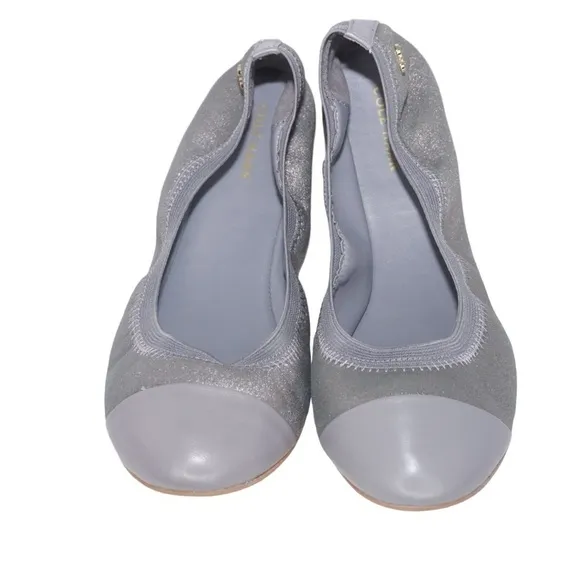Cole Haan Metallic Gray Cap Toe Ballet Flats, Size 8.5