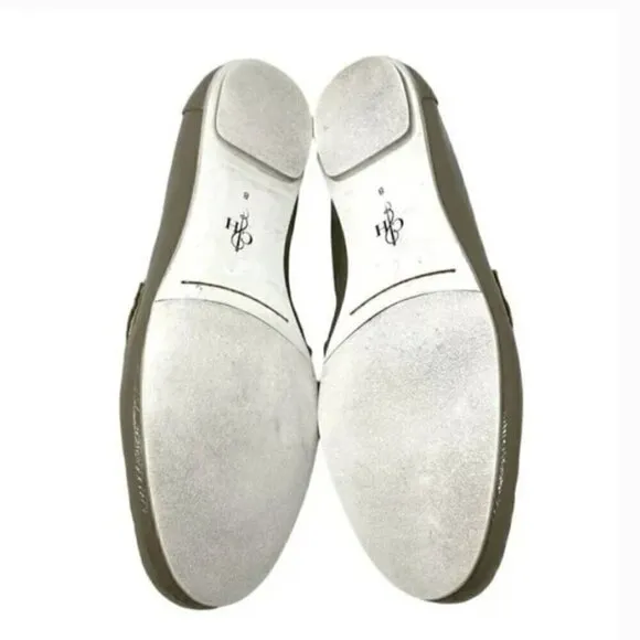 Cole Haan Monroe Patent Leather Two-Tone Taupe &amp; White Penny Loafers - Size 8