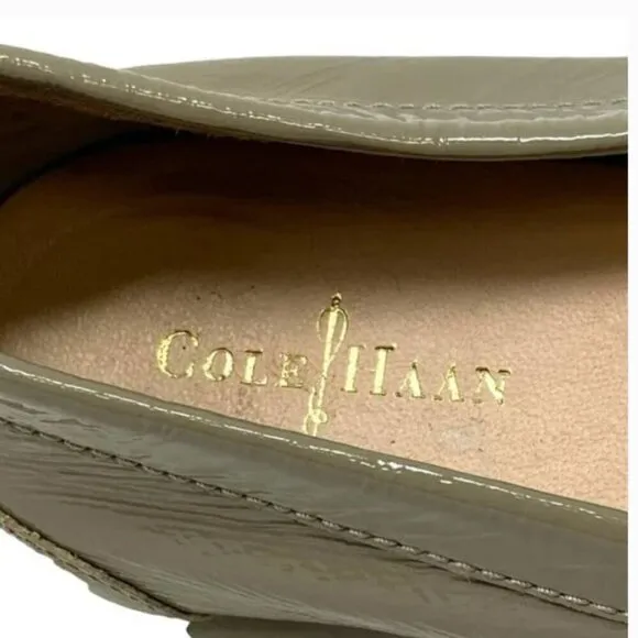 Cole Haan Monroe Patent Leather Two-Tone Taupe &amp; White Penny Loafers - Size 8