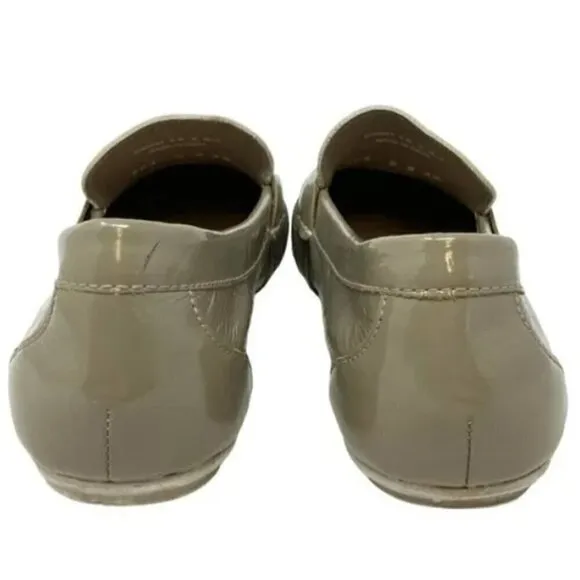 Cole Haan Monroe Patent Leather Two-Tone Taupe &amp; White Penny Loafers - Size 8