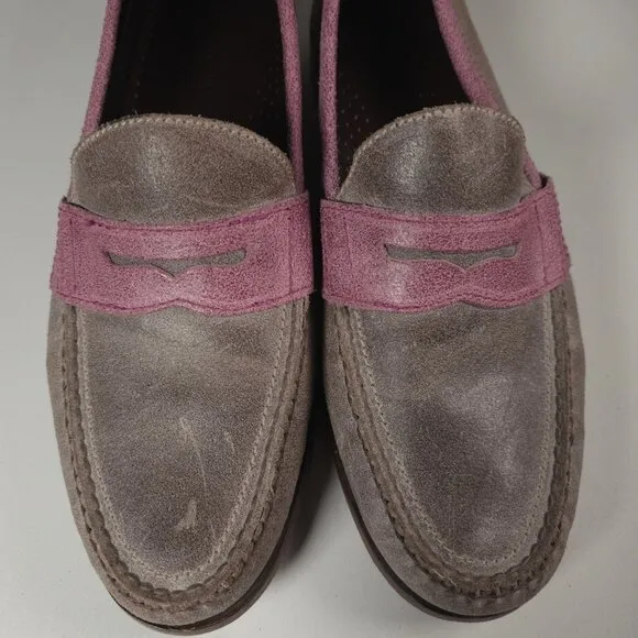 COLE HAAN Monroe Penny Loafers 2-Tone Taupe Purple Leather Suede Size 10.5 M