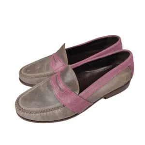 COLE HAAN Monroe Penny Loafers 2-Tone Taupe Purple Leather Suede Size 10.5 M