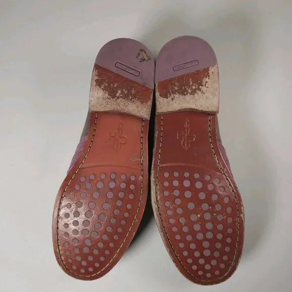 COLE HAAN Monroe Penny Loafers 2-Tone Taupe Purple Leather Suede Size 10.5 M