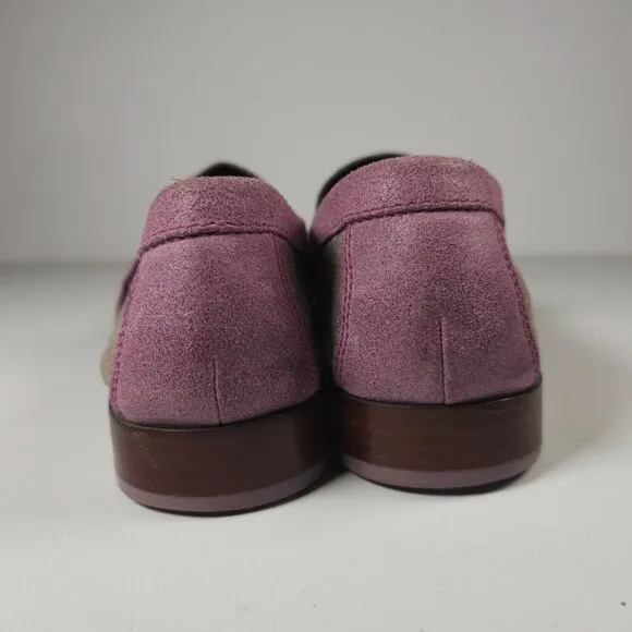 COLE HAAN Monroe Penny Loafers 2-Tone Taupe Purple Leather Suede Size 10.5 M