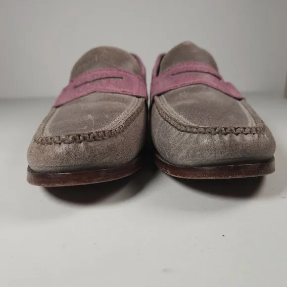 COLE HAAN Monroe Penny Loafers 2-Tone Taupe Purple Leather Suede Size 10.5 M