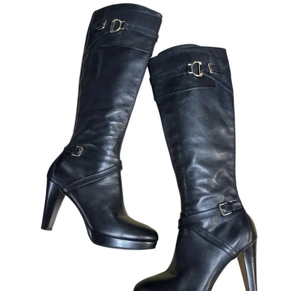 Cole Haan Poppy Women's Black Knee High Platform Boots with Nike Air Size 8.5 M