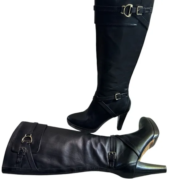 Cole Haan Poppy Women's Black Knee High Platform Boots with Nike Air Size 8.5 M