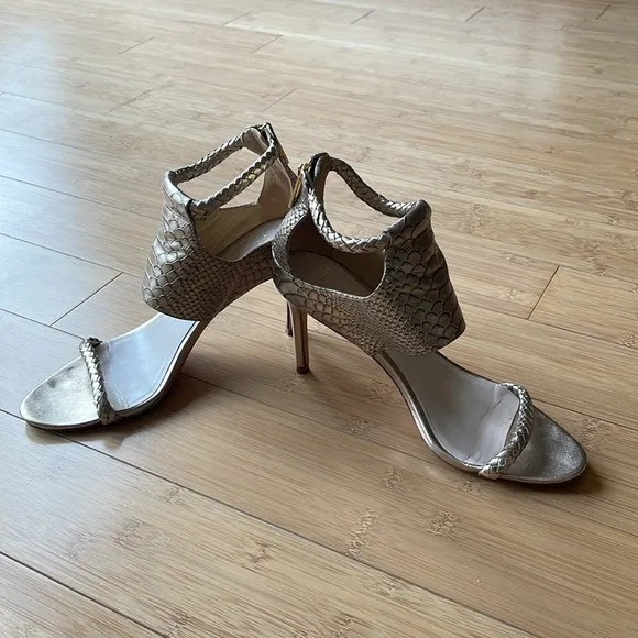 Cole Haan Sandals Heels Gold Python Gladiator Zip Size 81/2B