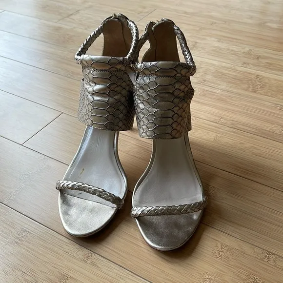 Cole Haan Sandals Heels Gold Python Gladiator Zip Size 81/2B