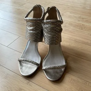 Cole Haan Sandals Heels Gold Python Gladiator Zip Size 81/2B