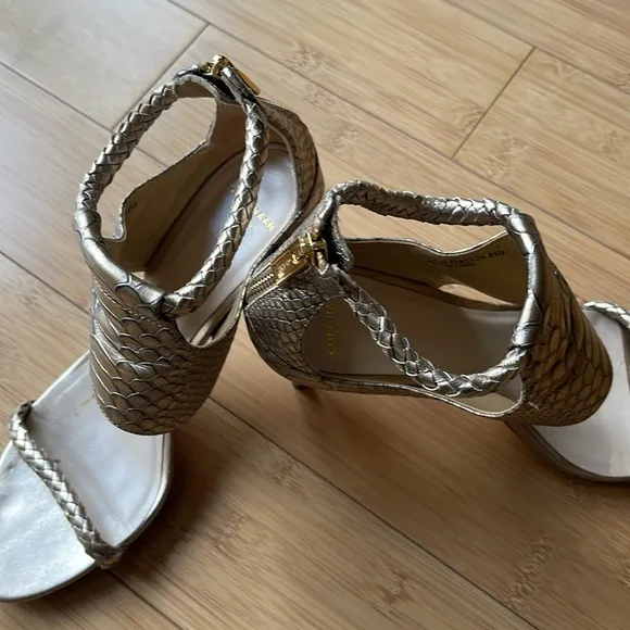 Cole Haan Sandals Heels Gold Python Gladiator Zip Size 81/2B