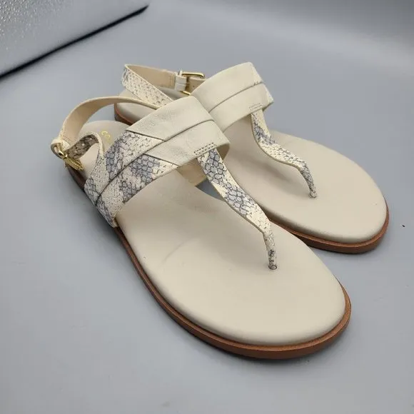 Cole Haan women Sandal Grand OS T-Strap Flat Ivory snake Leather Ainslee 7.5 new