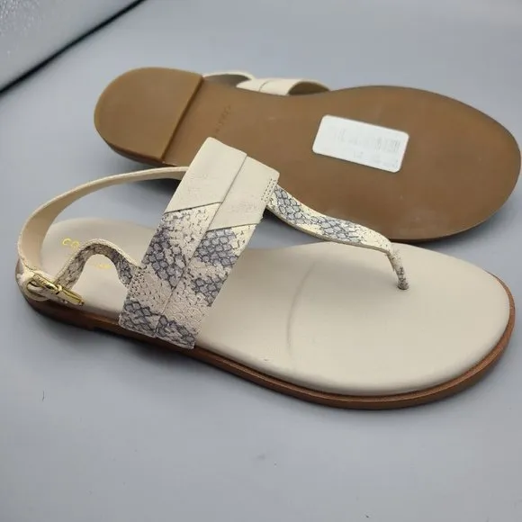 Cole Haan women Sandal Grand OS T-Strap Flat Ivory snake Leather Ainslee 7.5 new