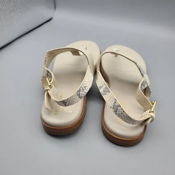Cole Haan women Sandal Grand OS T-Strap Flat Ivory snake Leather Ainslee 7.5 new