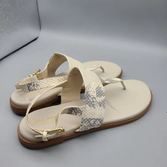 Cole Haan women Sandal Grand OS T-Strap Flat Ivory snake Leather Ainslee 7.5 new