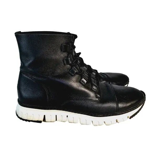 Cole Haan Zerogrand Black Leather Cap Toe Boot High Top Shoe Slip Resistant 9.5