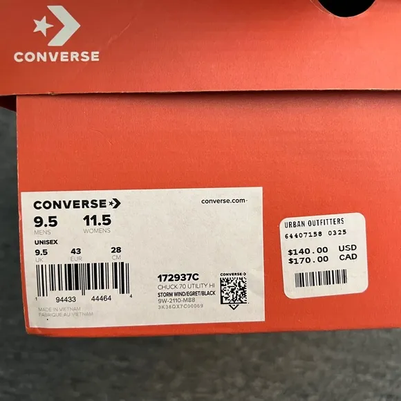 CONVERSE 2022 Chuck 70 Utility Hi Unisex Sneakers 9.5 Men, 11.5 Women's NIB