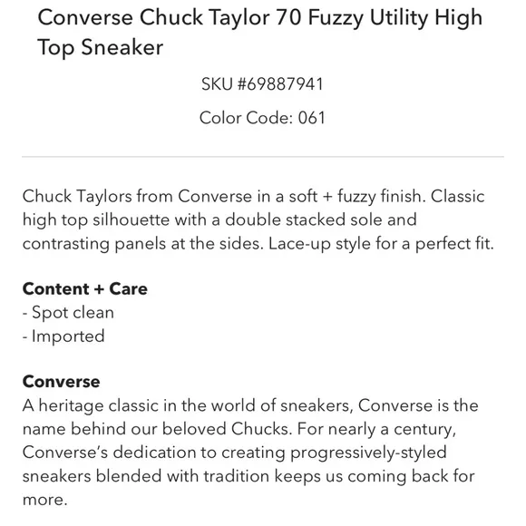 Converse Chuck Taylor 70 Fuzzy Utility Hi Top Sneakers 8 Women 6 Men New in Box