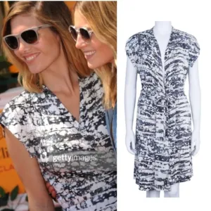 COPY - DVF Abstract Black And White Print Cotton Wrap Knee Length Dress SZ 0