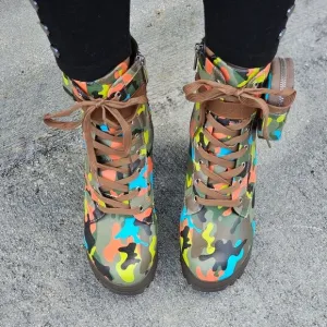 COPY - Women's Camo Print Block Heel Lace Up Botties