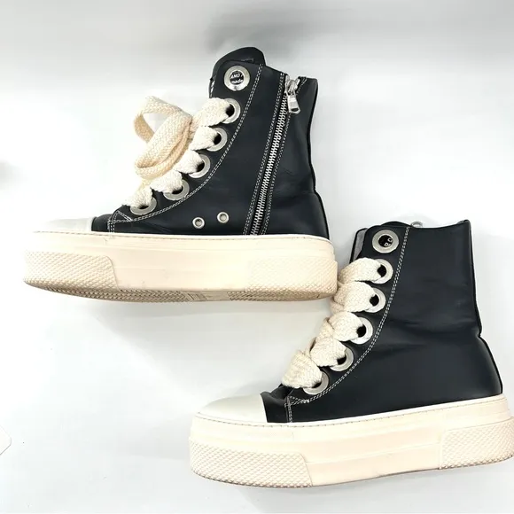 Cristianzerotre Calipso 300 Leather High Top Platform Sneakers Black Sz 7