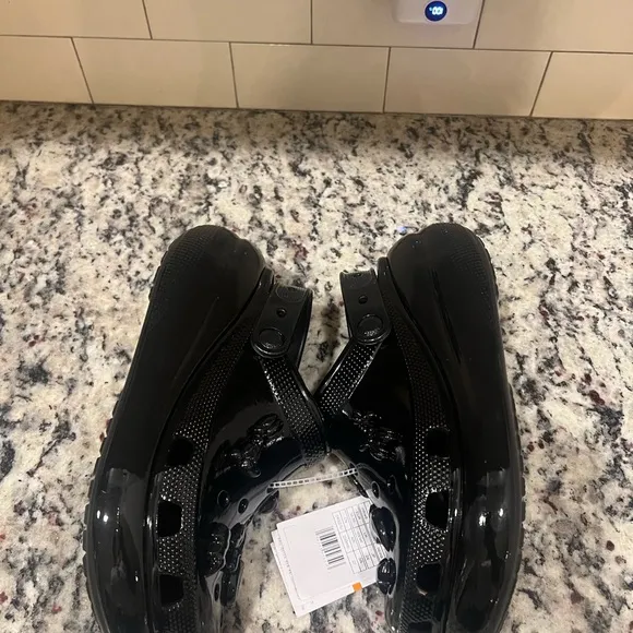 Crocs Classic Mega Crush High Shine Clogs Black High Heel Sandals M8/W10