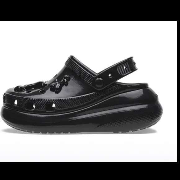 Crocs Classic Mega Crush High Shine Clogs Black High Heel Sandals M8/W10