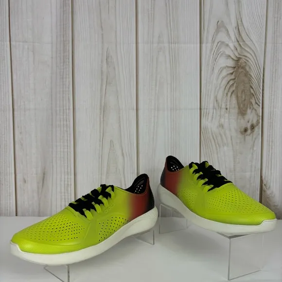 Crocs LiteRide Sneakers Lace Up Lightweight Flexible Shoes Yellow Black Size 10