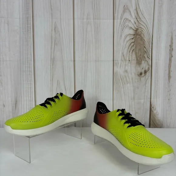 Crocs LiteRide Sneakers Lace Up Lightweight Flexible Shoes Yellow Black Size 10