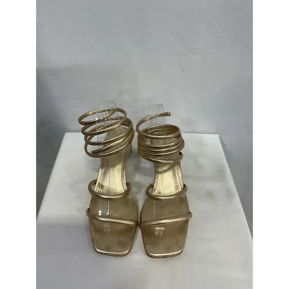 Cult Gaia 'Freya' Gold Leather Ankle Wrap Sandals Size 8