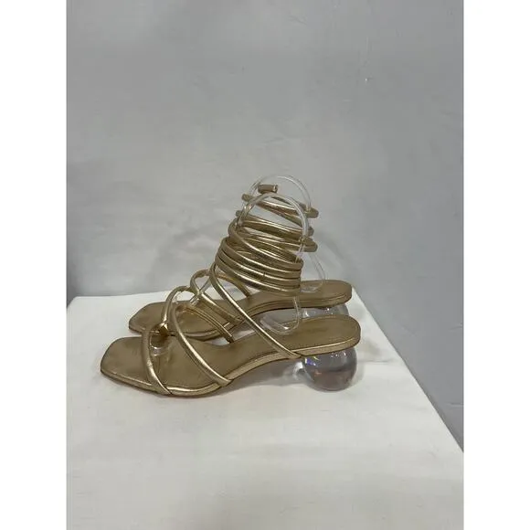 Cult Gaia 'Freya' Gold Leather Ankle Wrap Sandals Size 8