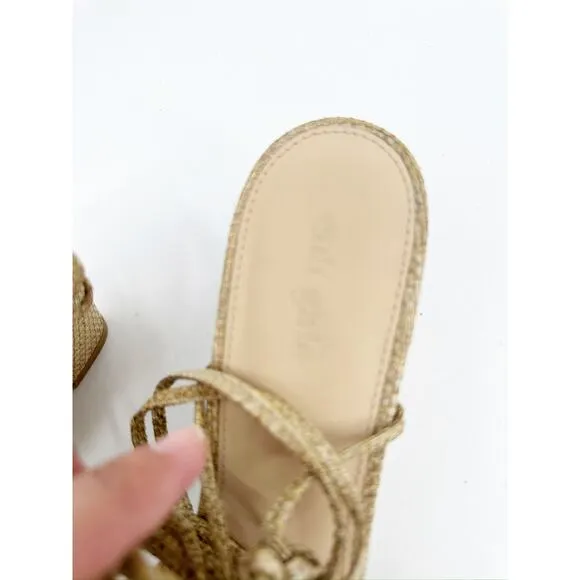 Cult Gaia Mirai Lace-Up Beige Raffia Wedge Sandals Size 41