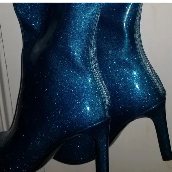 Current Mood Shimmering Sparkle Blue/Teal Knee High Boots